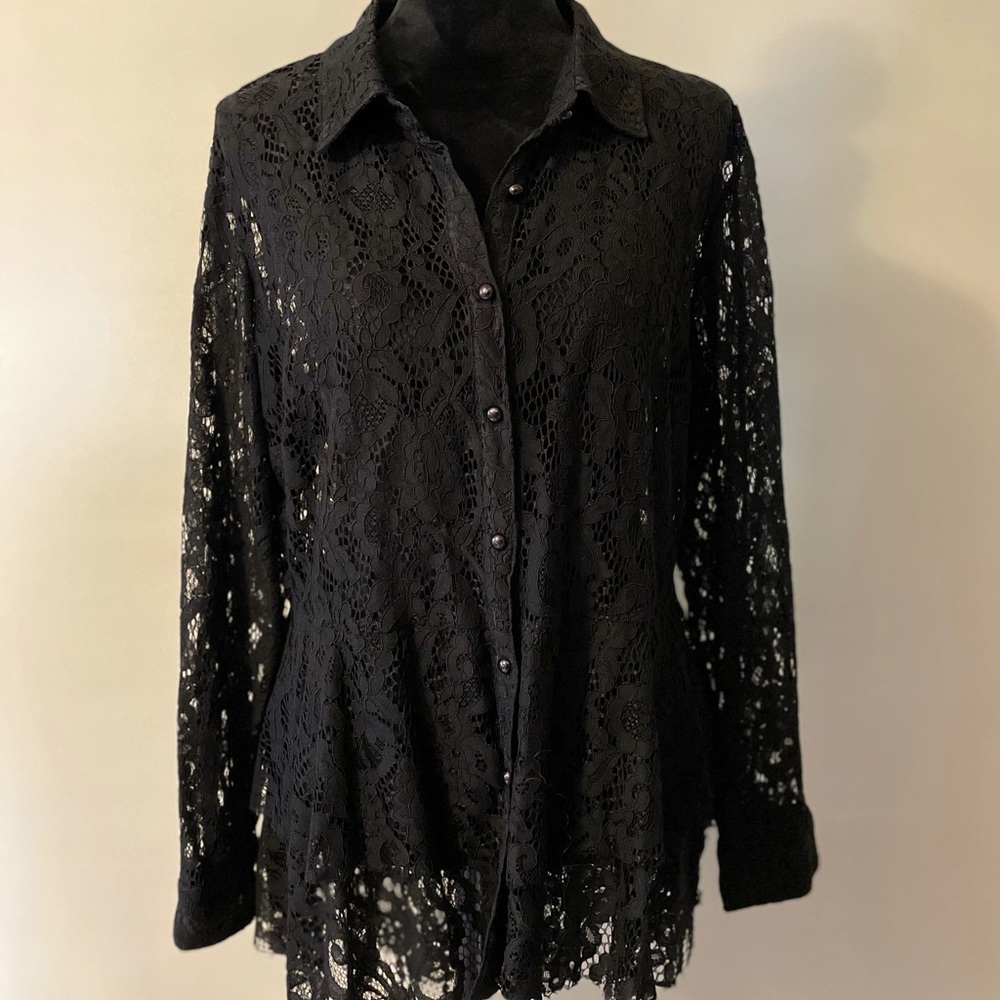 Ashley Stewart Black Lace High-Low Top